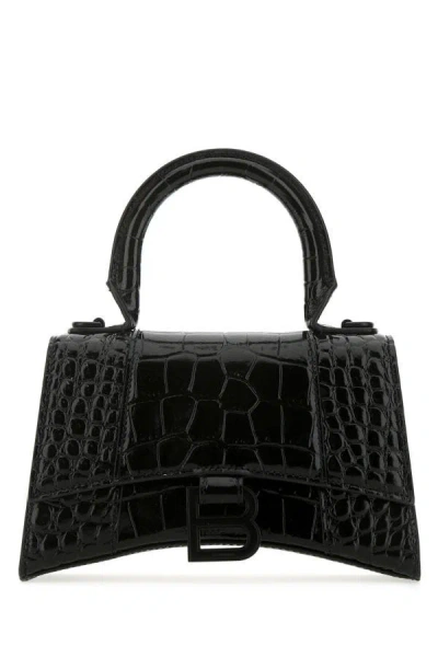 Balenciaga Women's Hourglass Xs Handbag Crocodile Embossed In Black