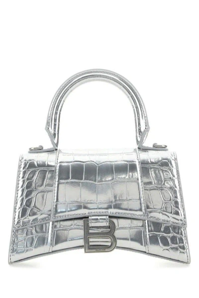 Balenciaga Woman Silver Leather Xs Hourglass Handbag