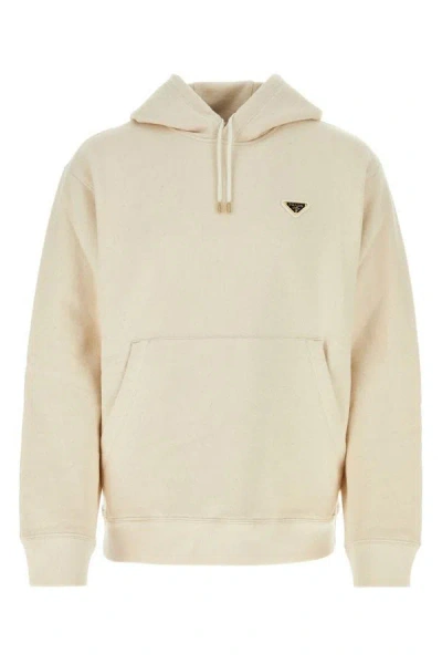 Prada Cotton Sweatshirt With Kangaroo Pocket And Hood In Brown