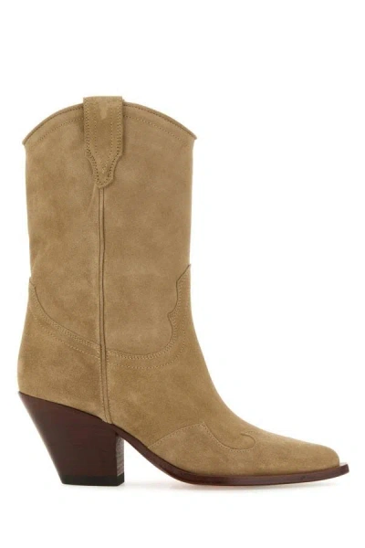 Sonora Woman Cappuccino Suede Santa Clara Ankle Boots In Brown