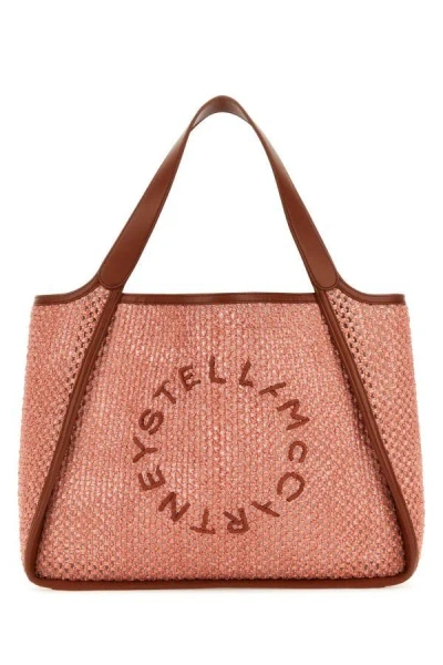 Stella Mccartney Woman Pink Raffia Stella Logo Shopping Bag