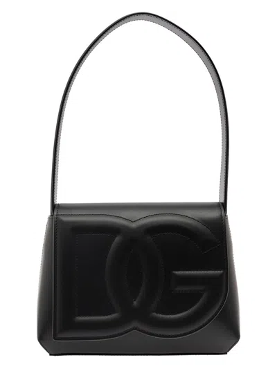 Dolce & Gabbana 'dg Logo' Black Shoulder Bag In 3d Quilted Logo Detail In Smooth Leather Woman