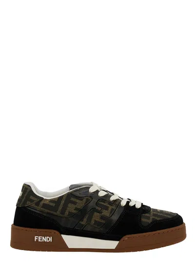 Fendi ' Match' Multicolor Low Top Sneakers With Ff Appliqué In Leather Woman In Brown