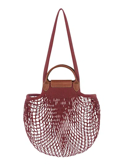 Longchamp 'le Pliage Filet' Red Mahogany Handbag With Engraved Logo In Mesh Woman