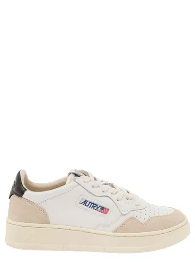 Autry 'medalist' White Low Top Sneakers With Blue Suede Details In Leather Woman