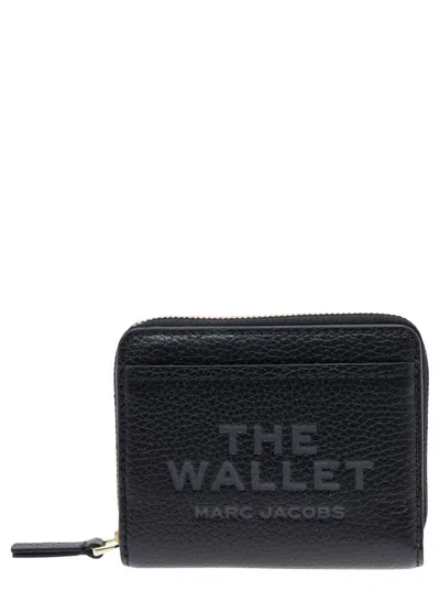 Marc Jacobs 'mini Compact' Black Wallet With Embossed Logo In Hammered Leather Woman