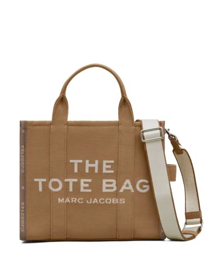 Marc Jacobs 'small Tote' Beige Tote With Contrasting Logo Embroidery In Cotton And Polyester Woman