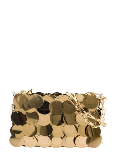Rabanne 'sparkle Nano' Gold Tone Shoulder Bag With Macro Sequins In Metal Woman In Grey