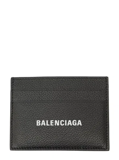 Balenciaga Black Card Holderr With Contrasting Logo Print In Leather Man