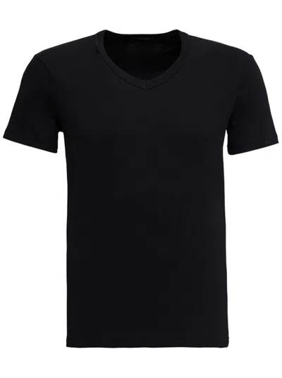 Tom Ford Black Stretch Cotton V-neck T-shirt