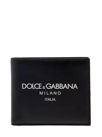Dolce & Gabbana Black Wallet With Contrsting Print In Smooth Leather Man