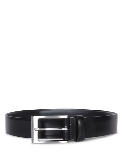 Canali Men's Shiny Smooth Leather Belt In Black