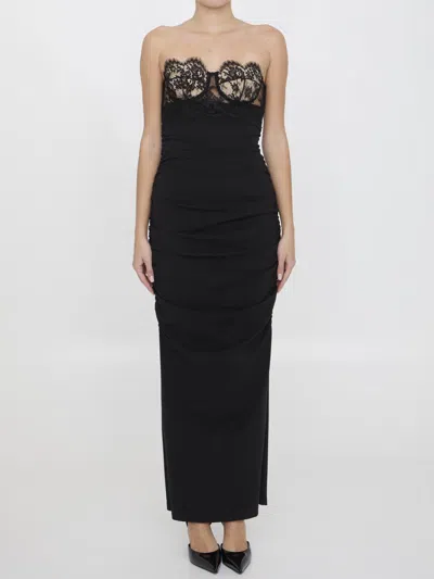 Dolce & Gabbana Long Jersey Milano Rib Dress With Corset In Black