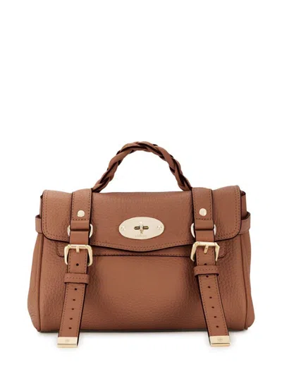 Mulberry Mini Alexa Heavy Crossbody Bag In Brown Leather In Beige