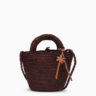 Manebi Mini Chocolate-coloured Bag In Raffia In Brown