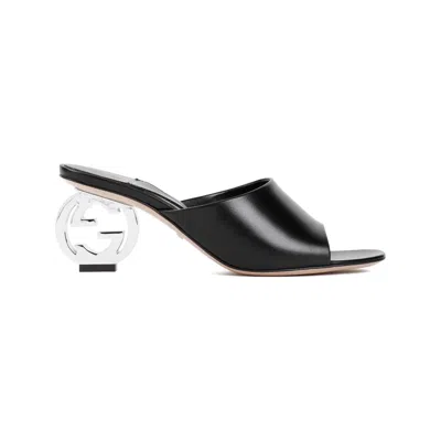Gucci 65mm Bella Leather Slide Sandals In Black