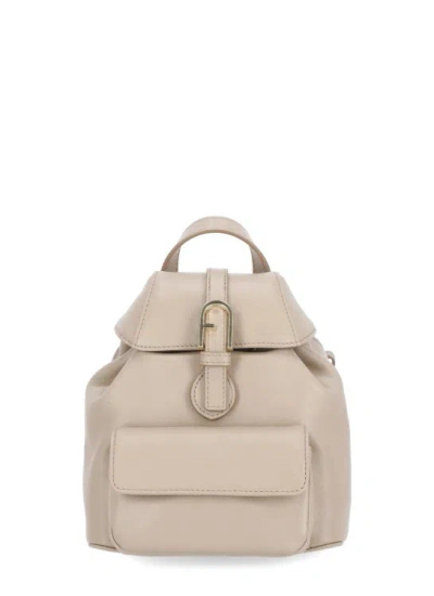 Furla Flow Leather Backpack In Neutrals