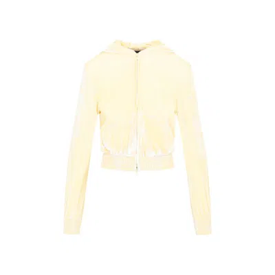 Balenciaga Cream Fitted Zip-up Viscose Hoodie In White