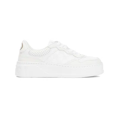 Gucci Gg-jacquard Leather Sneakers In White