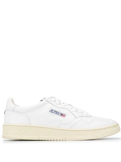 Autry 'medalist' White Low Top Sneakers With Logo Detail In Leather Man