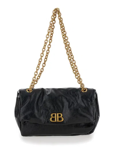 Balenciaga 'monaco Chain' Black Shoulder Bag In Leather Woman