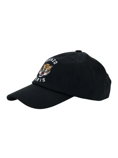 Kenzo Black Baseball Cap With Tiger And Logo Embroidery In Cotton Man