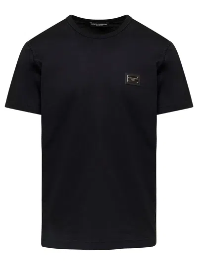 Dolce & Gabbana Cotton T-shirt With Branded Tag In Black