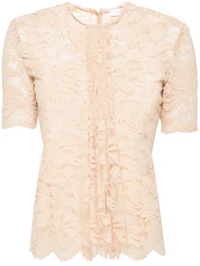Rabanne Floral-lace Semi-sheer Blouse In Nude & Neutrals