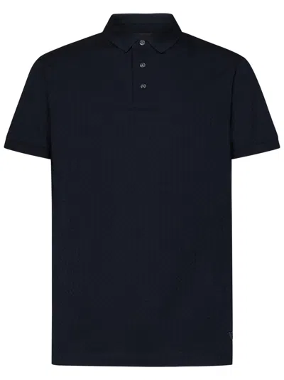 Emporio Armani Textured Cotton Polo Shirt In Blue