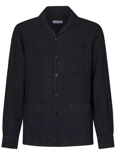 Boglioli Long-sleeve Linen Shirt In Black