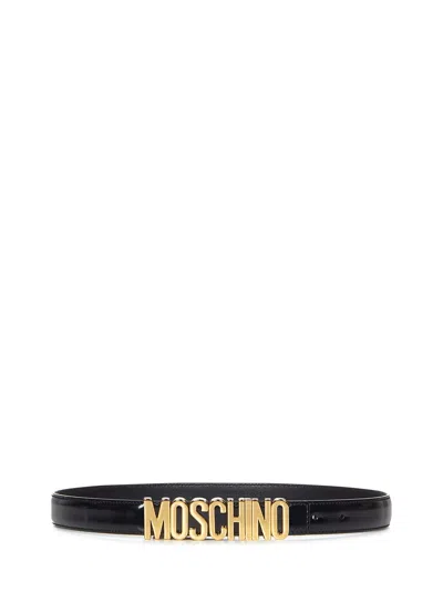 Moschino Logo Lettering Belt In Black