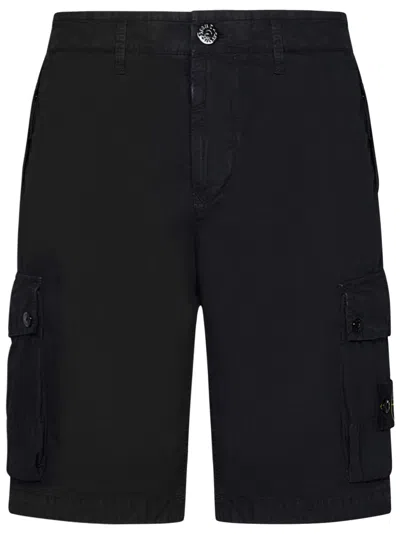 Stone Island Compass Cotton Cargo Shorts In Blue