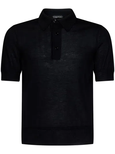 Tom Ford Viscose And Silk Knit  Polo Shirt In Negro