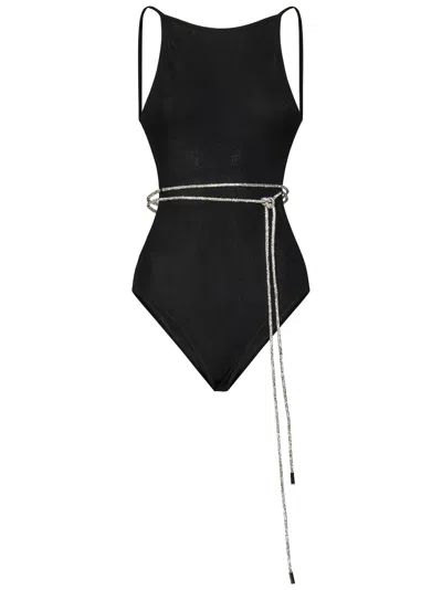 Alexandre Vauthier Viscose Knit Bodysuit W/embellished Belt In Black