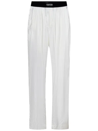 Tom Ford Logo-waistband Silk Pajama Trousers In Ivory