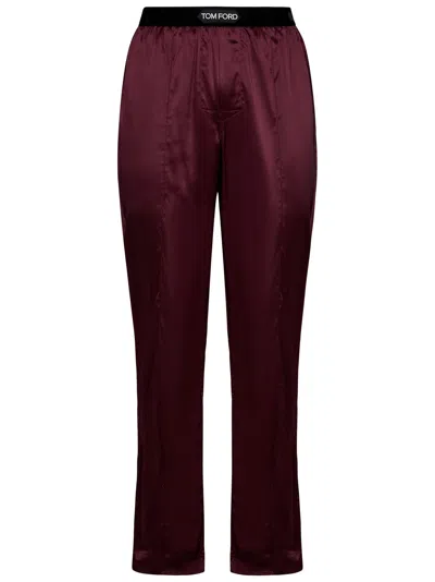 Tom Ford Wine-colored Stretch Silk Pajama Trousers In Black