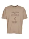 Represent Mens Washed Taupe Horizons Graphic-print Cotton-jersey T-shirt