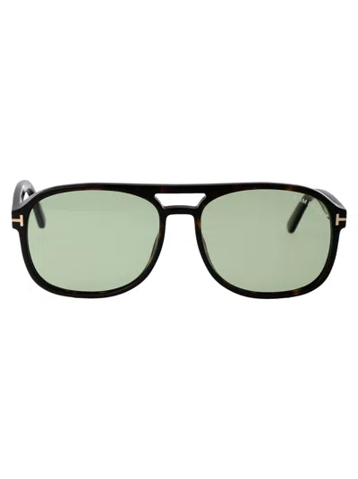 Tom Ford Mens Tr001630 Rosco Square-frame Cr39 Sunglasses In 52n Avana Scura / Verde