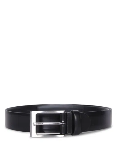 Canali Black Leather Belt In Brown