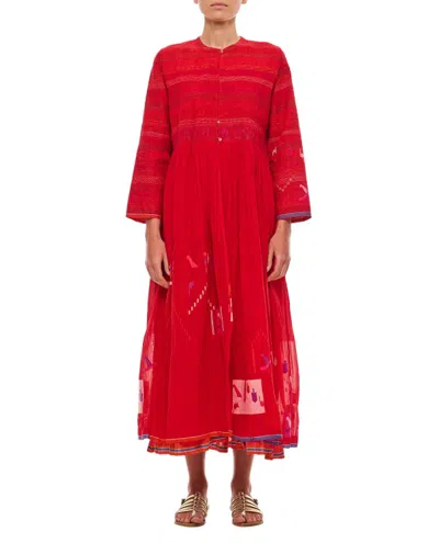 Injiri Cotton Midi Dress In Red