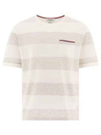 Thom Browne Striped Piqué T-shirt T-shirts In Grey