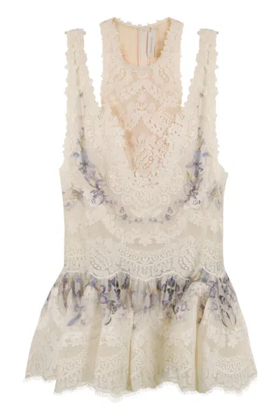 Zimmermann Natura Lace Mini Dress In Iris Mixed Print