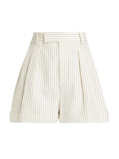 Frame Women's Pinstripe Cotton-linen Pleated Shorts In Cream Multi