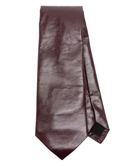 Bottega Veneta Cracked-effect Leather Tie In Red