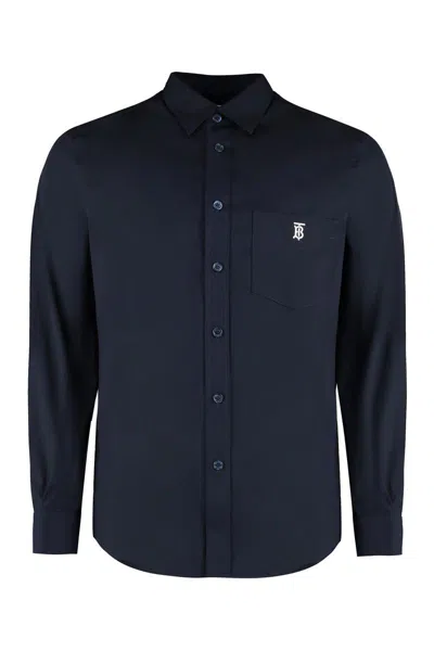 Burberry Stretch Cotton Shirt In Blue