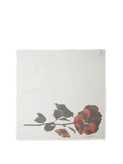 Alexander Mcqueen Floral Printed Shawl In White