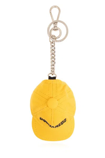 Dsquared2 Baseball Cap Pendant Be Icon Keyring In Yellow