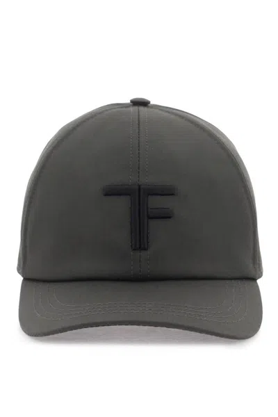 Tom Ford Leather-trimmed Logo-embroidered Cotton-twill Baseball Cap In Grigio