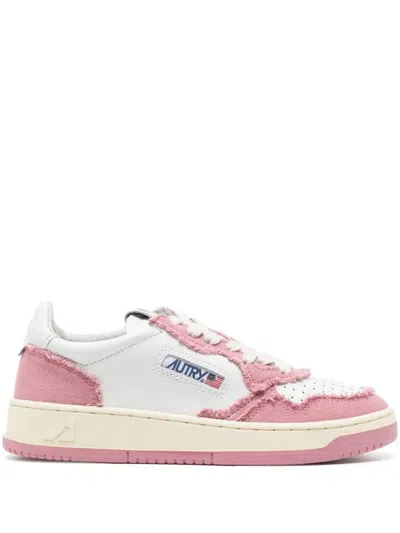 Autry Medalist Pink Leather And Canvas Trainers In Bianco E Rosa