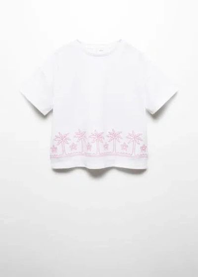 Mango Kids' Embroidered Printed T-shirt Off White